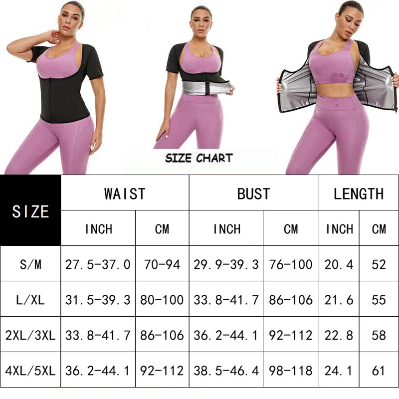 Women Sweat Sauna Body Shaper Vest Heat Trapping Tops Workout Shirts Zipper Jacket Thermo Tees Weight Loss Waist Trainer Corset