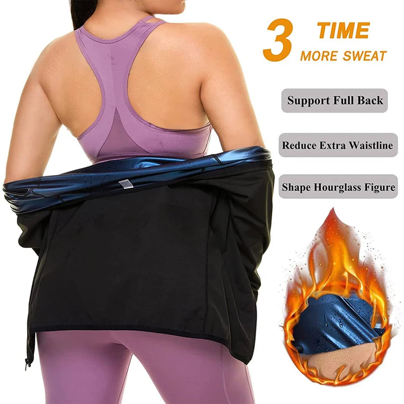 Women Sweat Sauna Body Shaper Vest Heat Trapping Tops Workout Shirts Zipper Jacket Thermo Tees Weight Loss Waist Trainer Corset