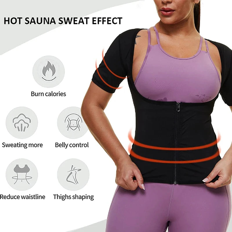 Women Sweat Sauna Body Shaper Vest Heat Trapping Tops Workout Shirts Zipper Jacket Thermo Tees Weight Loss Waist Trainer Corset