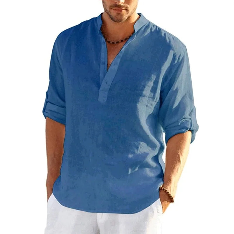 Camisa de Linho Casual para Homens de Verão