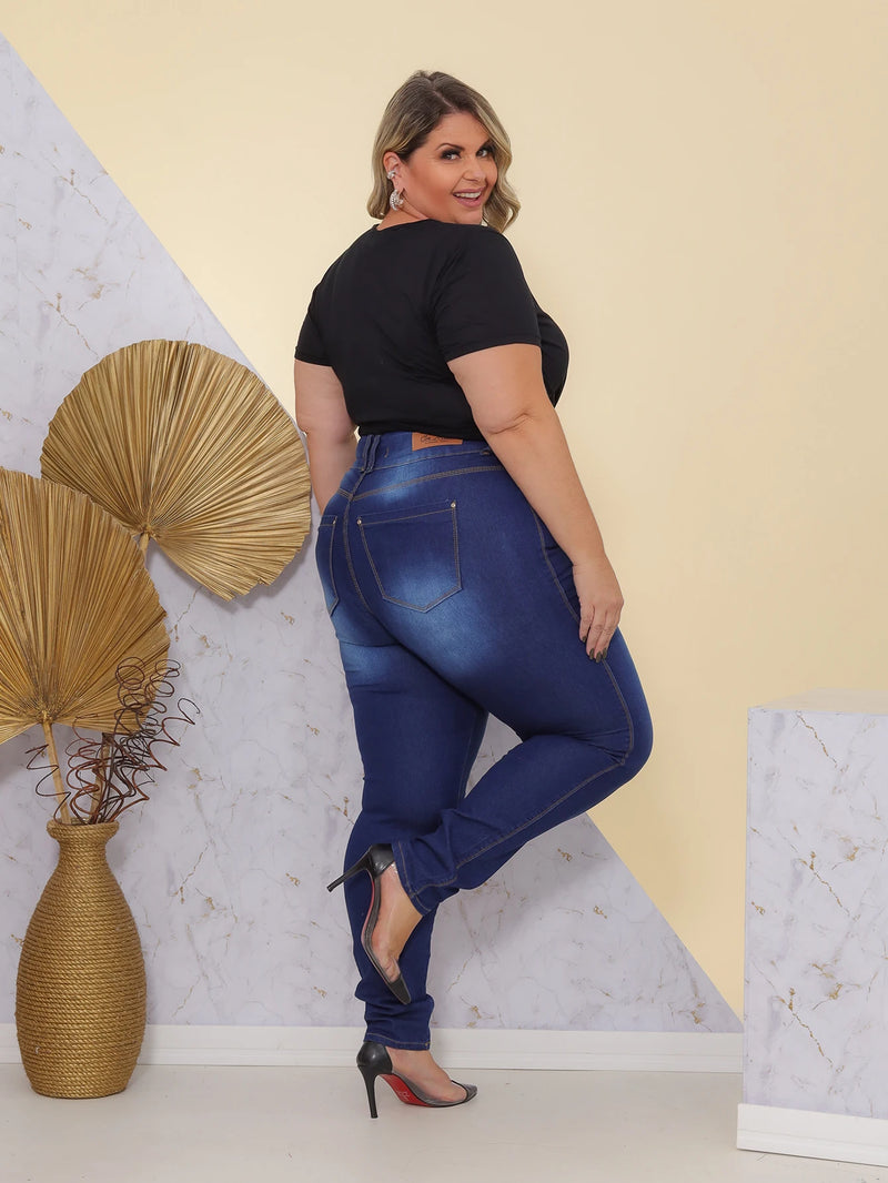 Women's Simple Skinny Jeans Pants with Plus Size Risks Detail