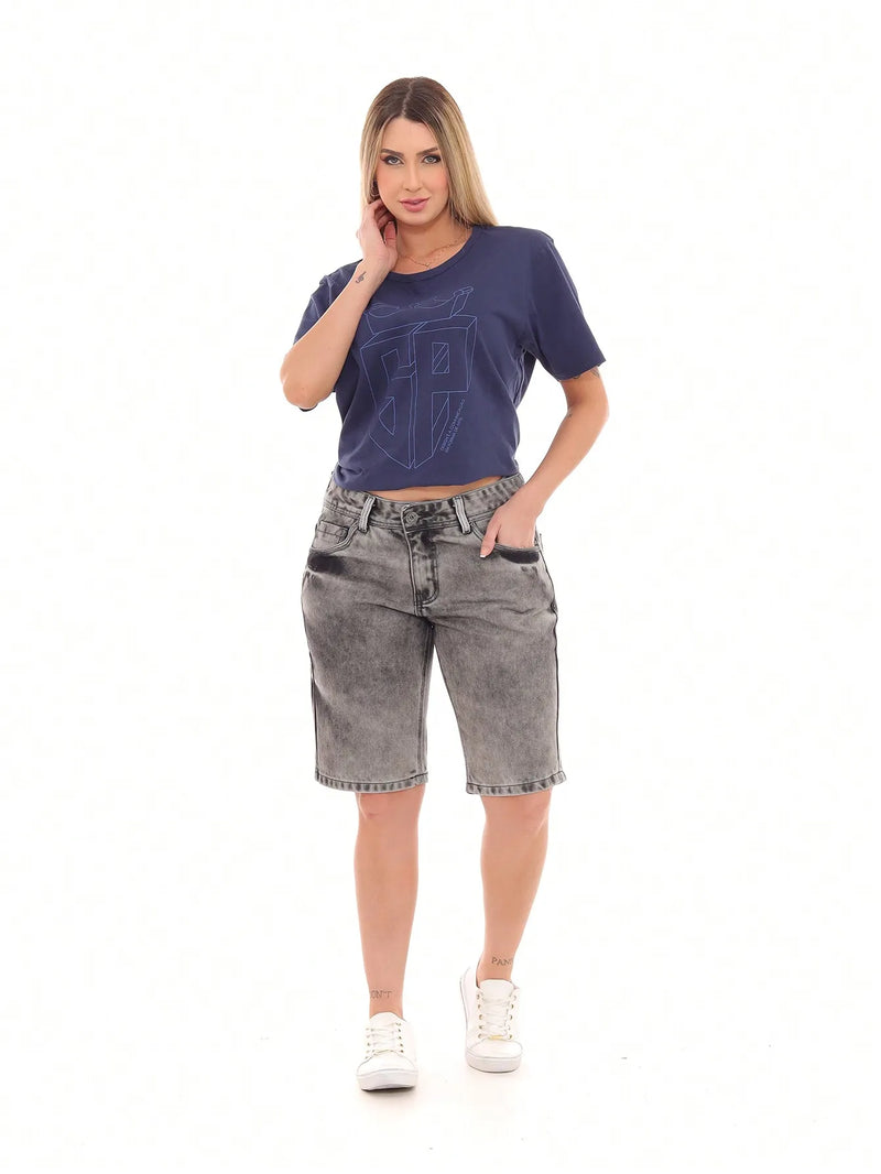 Women's Dark Black Stoned Jeans Shorts