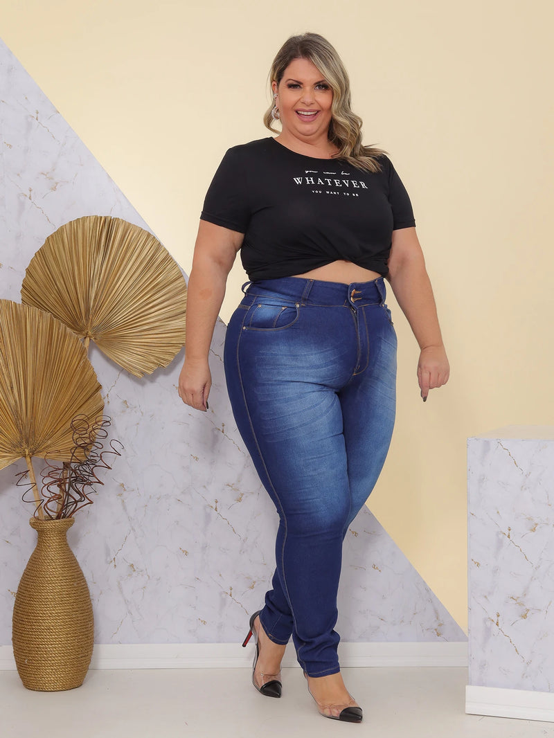 Women's Simple Skinny Jeans Pants with Plus Size Risks Detail