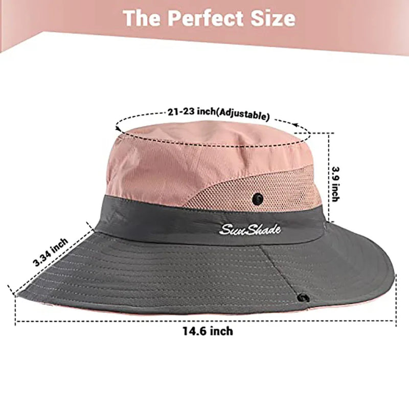 Women's Ponytail Sun Hat UV Protection Adjustable Foldable Mesh Wide Brim Colorblock Fishing Hat 1PCS