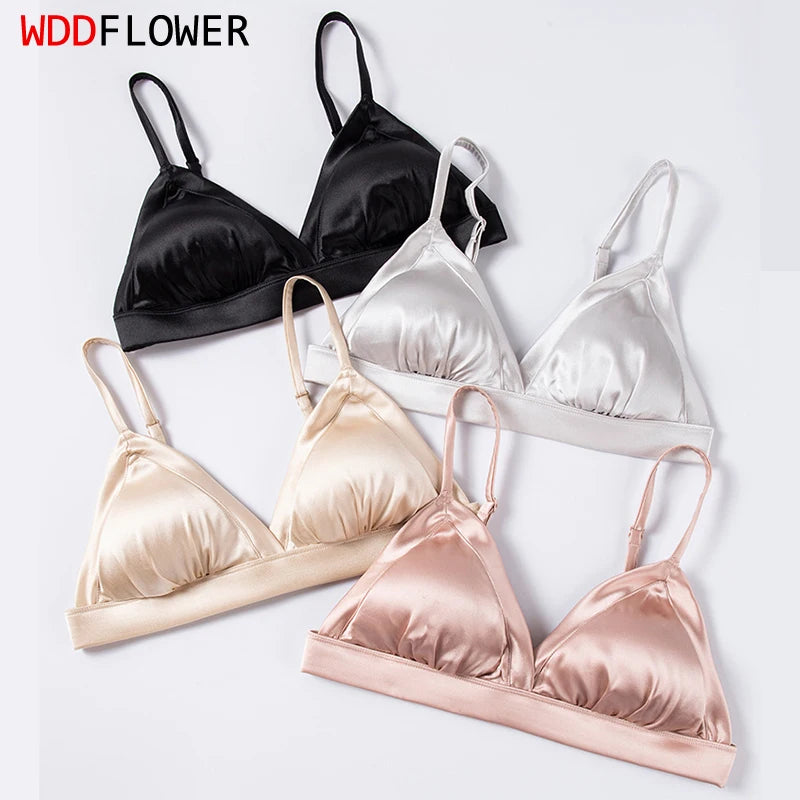 Women Silk Bra 93.8% Mulberry Silk 6.2% Spandex 3/4 Cups Everyday Wear Thin Bra Lining Wire Free Solid Colors Intimates TG223