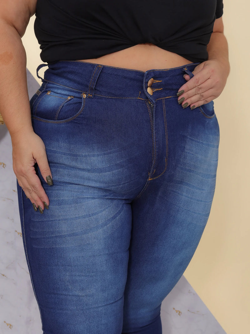 Women's Simple Skinny Jeans Pants with Plus Size Risks Detail