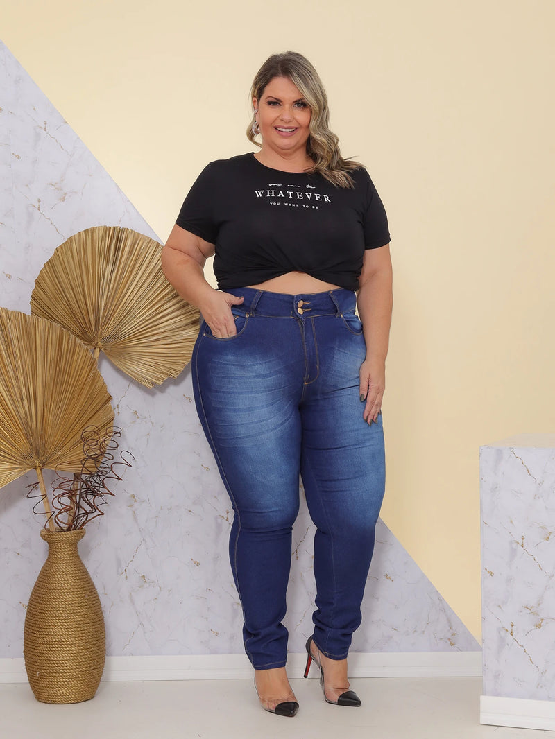 Women's Simple Skinny Jeans Pants with Plus Size Risks Detail