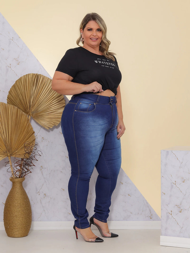 Women's Simple Skinny Jeans Pants with Plus Size Risks Detail