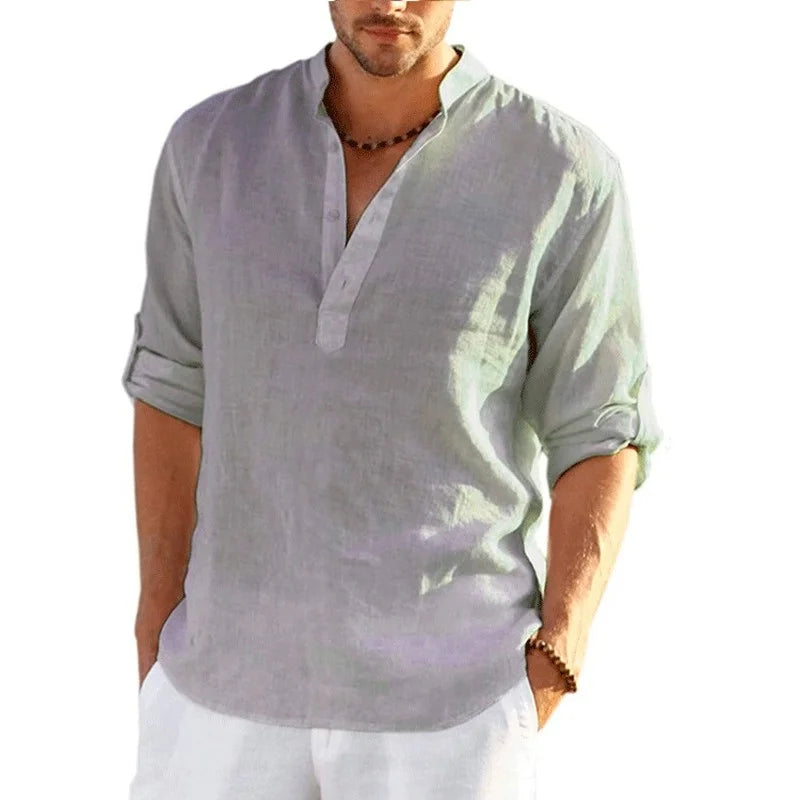 Camisa de Linho Casual para Homens de Verão