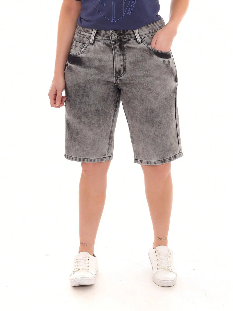 Women's Dark Black Stoned Jeans Shorts