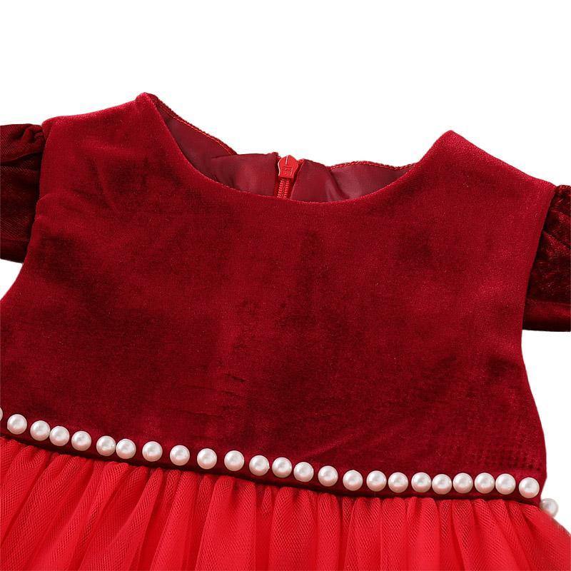 Vestido Red com Pérolas - Tamanhos de 6 meses a 5 anos